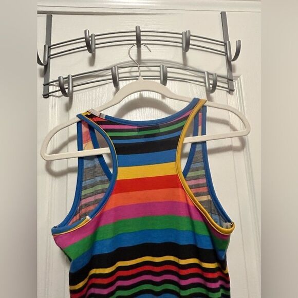 Chesley womens L rainbow striped multicolored maxi dress colorful retro slit EUC - Picture 9 of 14